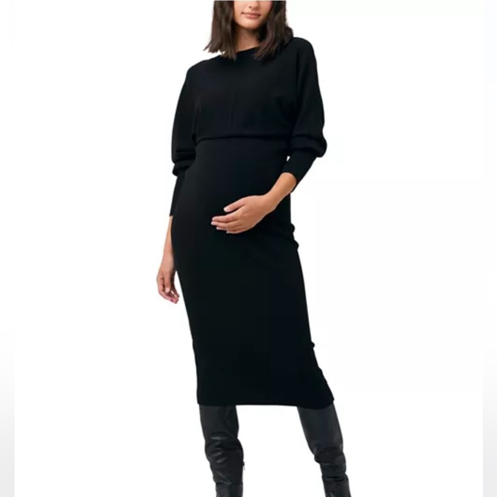 NWT Ripe Maternity Sloan Long Sleeve Rib Stitch Maternity Dress in Black